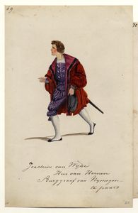 32746 Afbeelding van een kostuumontwerp van Joachim van Wijhe, heer van Hernen, burggraaf van Nijmegen, figurant in de ...